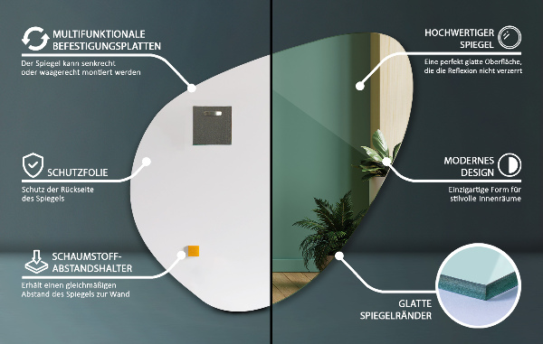 Oglindă de perete frumoasă asimetrică cu formă organică 77x77 cm