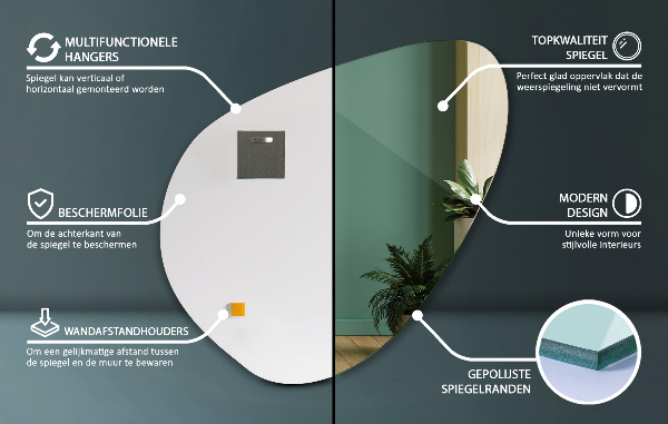 Oglindă de perete frumoasă asimetrică cu formă organică 77x77 cm