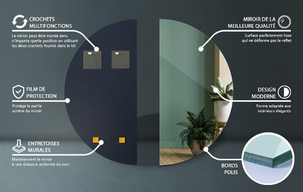 Oglinda semicerc decorativa fara rama 25x50 cm