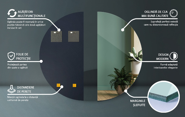 Oglinda semirotunda fara rama 45x90 cm