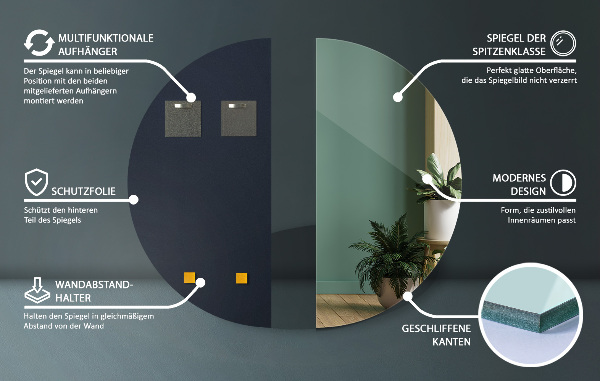 Oglinda semilună decorativa fara rama 50x100 cm