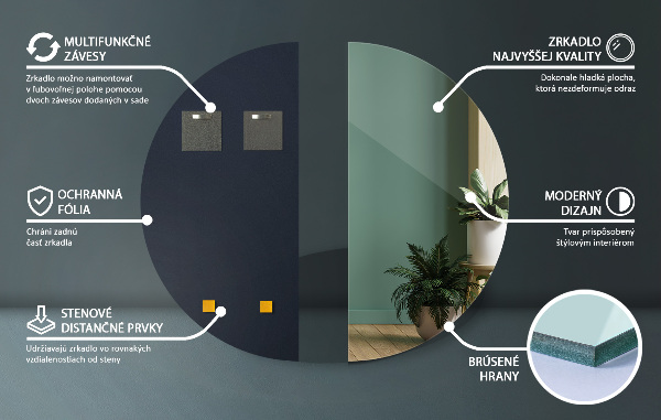 Oglinda semilună decorativa fara rama 50x100 cm