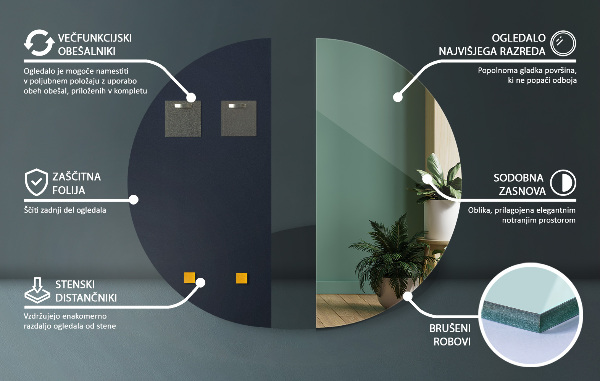 Oglinda semilună decorativa fara rama 50x100 cm