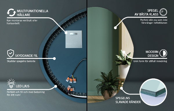 Oglinda asimetrica cu led 68x67 cm