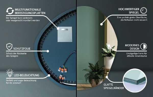 Oglinda forma neregulata led 77x77 cm