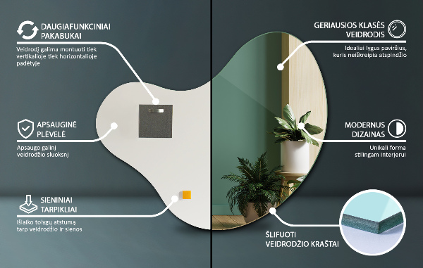 Oglinda asimetrica decorativa fara rama 48x48 cm