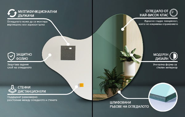 Oglinda asimetrica fara rama 68x67 cm