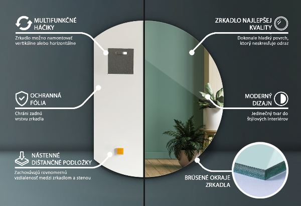 Oglindă cu cerc trunchiat baie 74x90 cm