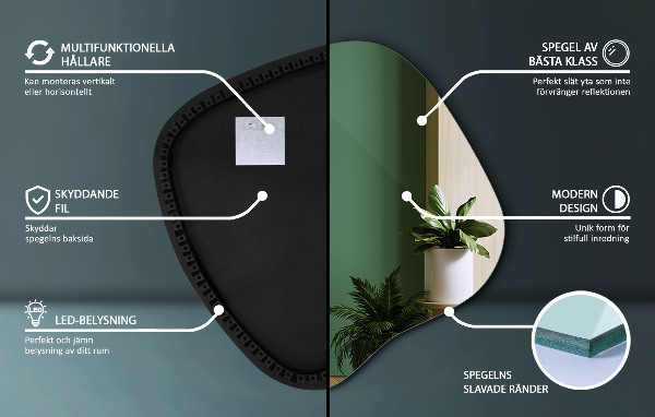 Oglinda forma neregulata led 48x48 cm