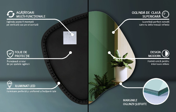 Oglinda forma neregulata led 48x48 cm