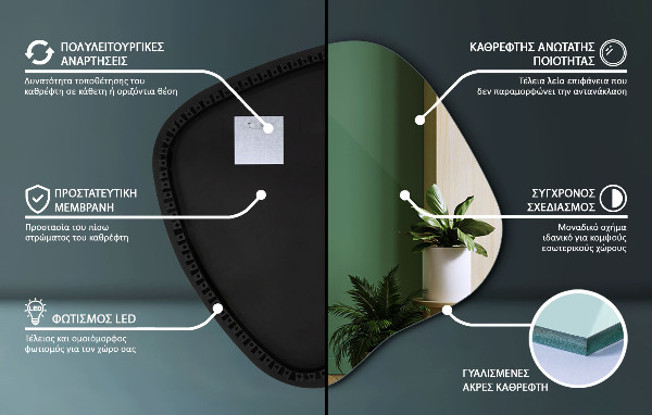 Oglinda forma neregulata led 48x48 cm