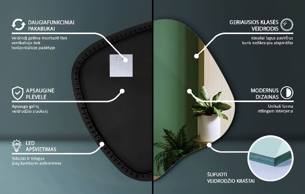 Oglinda forma neregulata led 68x67 cm