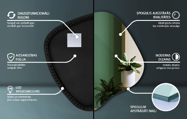 Oglinda forma neregulata led 68x67 cm