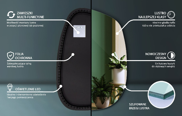 Oglinda asimetrica cu led în formă de pată 55x38 cm