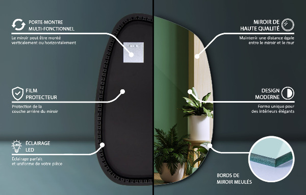 Oglinda asimetrica cu led în formă de pată 68x47 cm