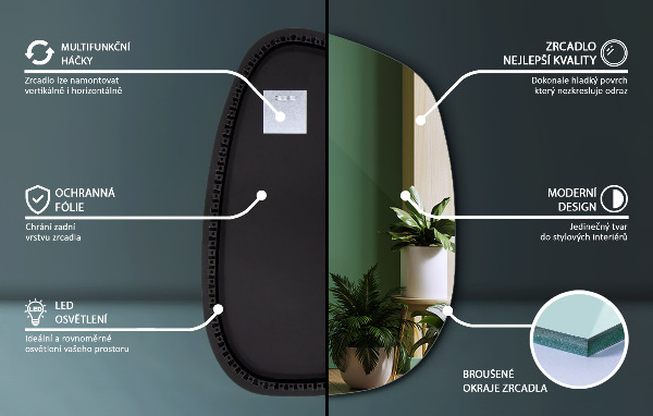 Oglinda asimetrica cu led în formă de pată 68x47 cm