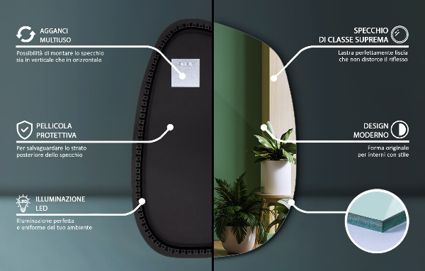 Oglinda asimetrica cu led în formă de pată 68x47 cm