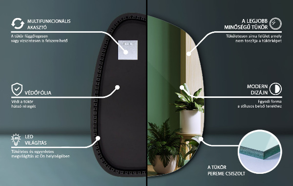 Oglinda asimetrica cu led în formă de pată 68x47 cm