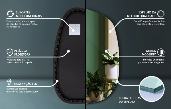 Oglinda asimetrica cu led în formă de pată 68x47 cm