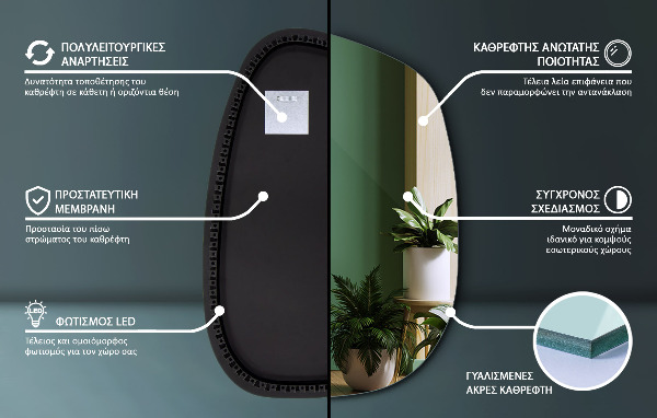 Oglinda asimetrica cu led în formă de pată 68x47 cm