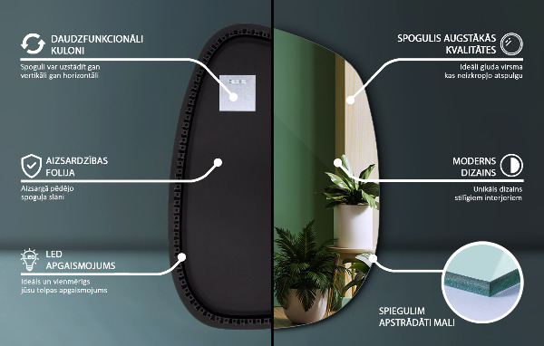 Oglinda asimetrica cu led în formă de pată 91x66 cm