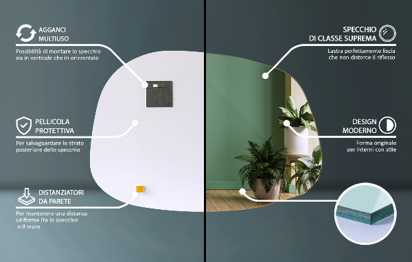Oglinda asimetrica în formă de pată 68x47 cm