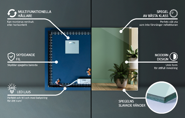 Oglinda perete dreptunghiulara cu led 100x70 cm