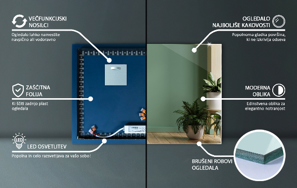 Oglinda perete dreptunghiulara cu led 100x70 cm