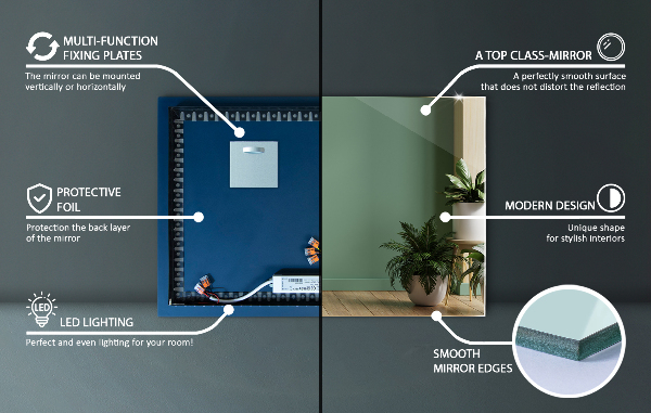Oglinda dreptunghiulara cu iluminare 50x50 cm