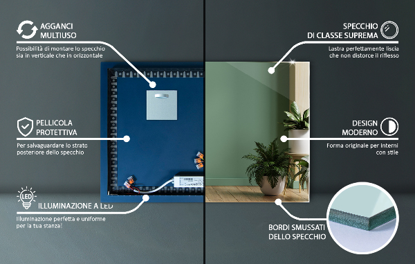 Oglinda dreptunghiulara iluminare led 60x40 cm