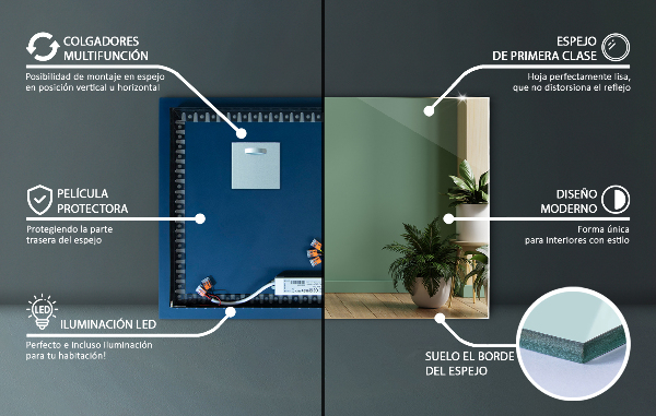 Oglinda dreptunghiulara moderna cu led 70x50 cm