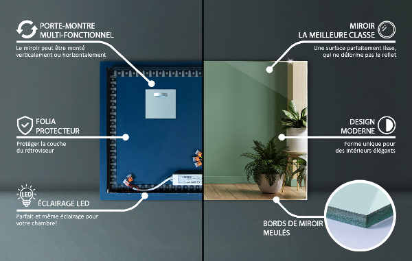 Oglinda dreptunghiulara iluminare led 80x60 cm