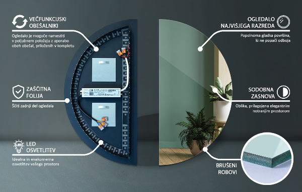 Oglinda semilună cu iluminare 30x60 cm