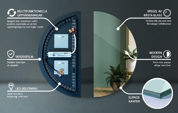 Oglinda semilună fara rama cu led 50x100 cm
