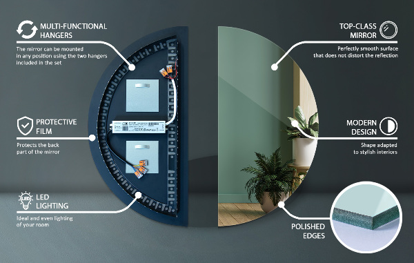 Oglinda semilună fara rama cu led 50x100 cm
