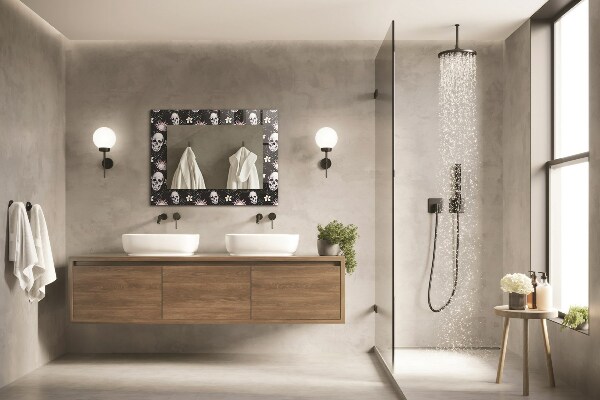 Oglinda cu rama imprimata Cranii și flori