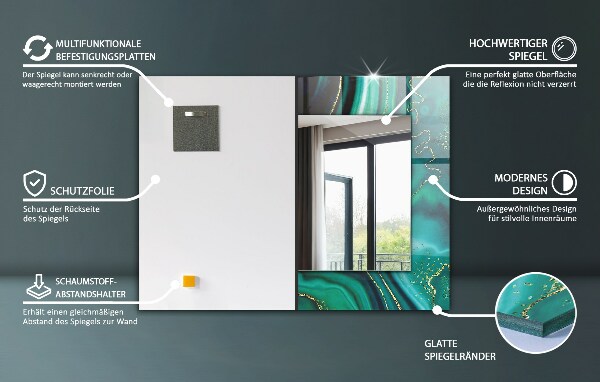 Oglinda imprimata Model geometric verde