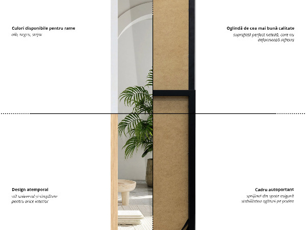 Oglindă de podea cu ramă neagră 36x156 cm