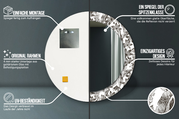 Oglinda rotunda imprimata Frunze tropicale