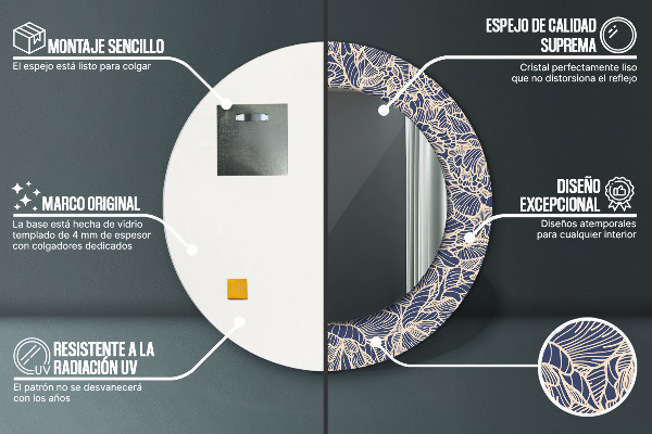 Oglinda rotunda imprimata Flori