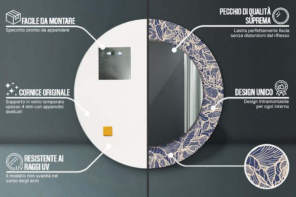 Oglinda rotunda imprimata Flori