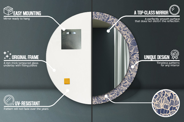 Oglinda rotunda imprimata Flori