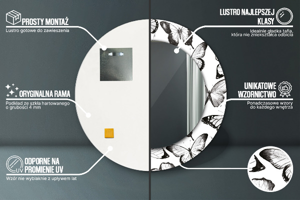 Oglinda rotunda imprimata Fluture