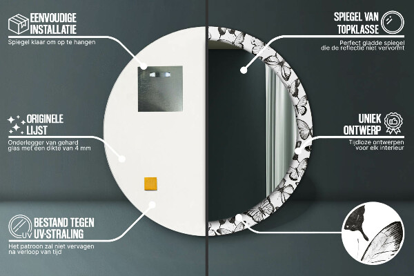 Oglinda rotunda imprimata Fluture