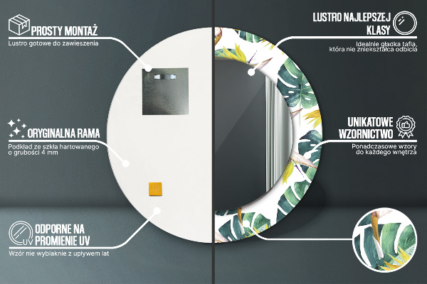 Oglinda rotunda imprimata Frunze tropicale