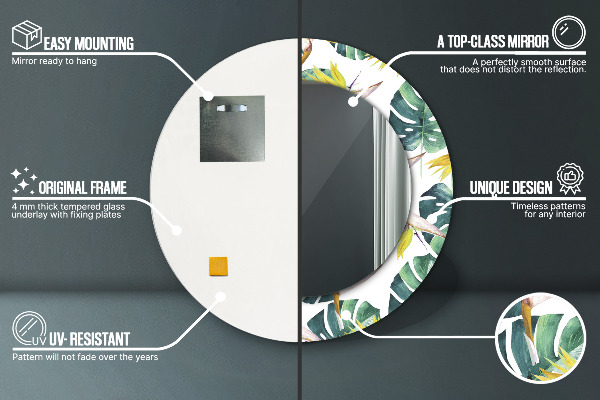 Oglinda rotunda imprimata Frunze tropicale