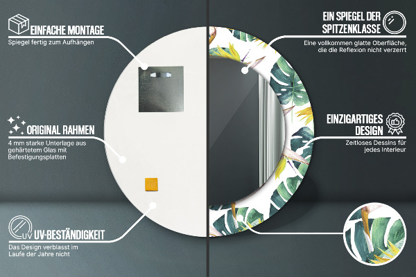 Oglinda rotunda imprimata Frunze tropicale