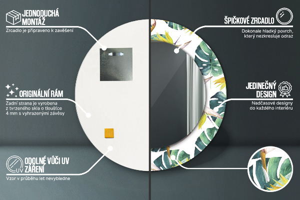 Oglinda rotunda imprimata Frunze tropicale