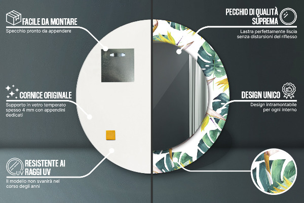 Oglinda rotunda imprimata Frunze tropicale