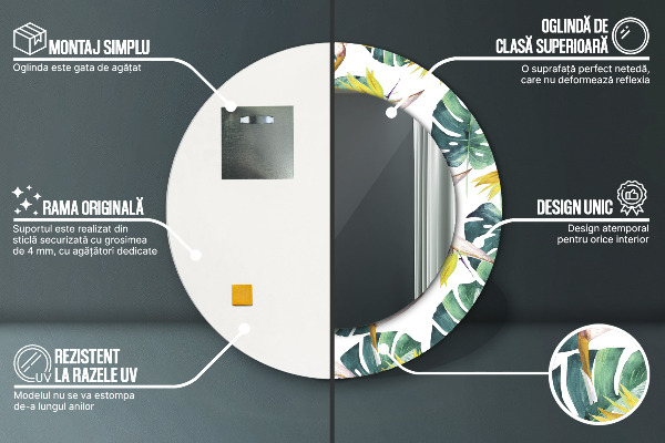 Oglinda rotunda imprimata Frunze tropicale